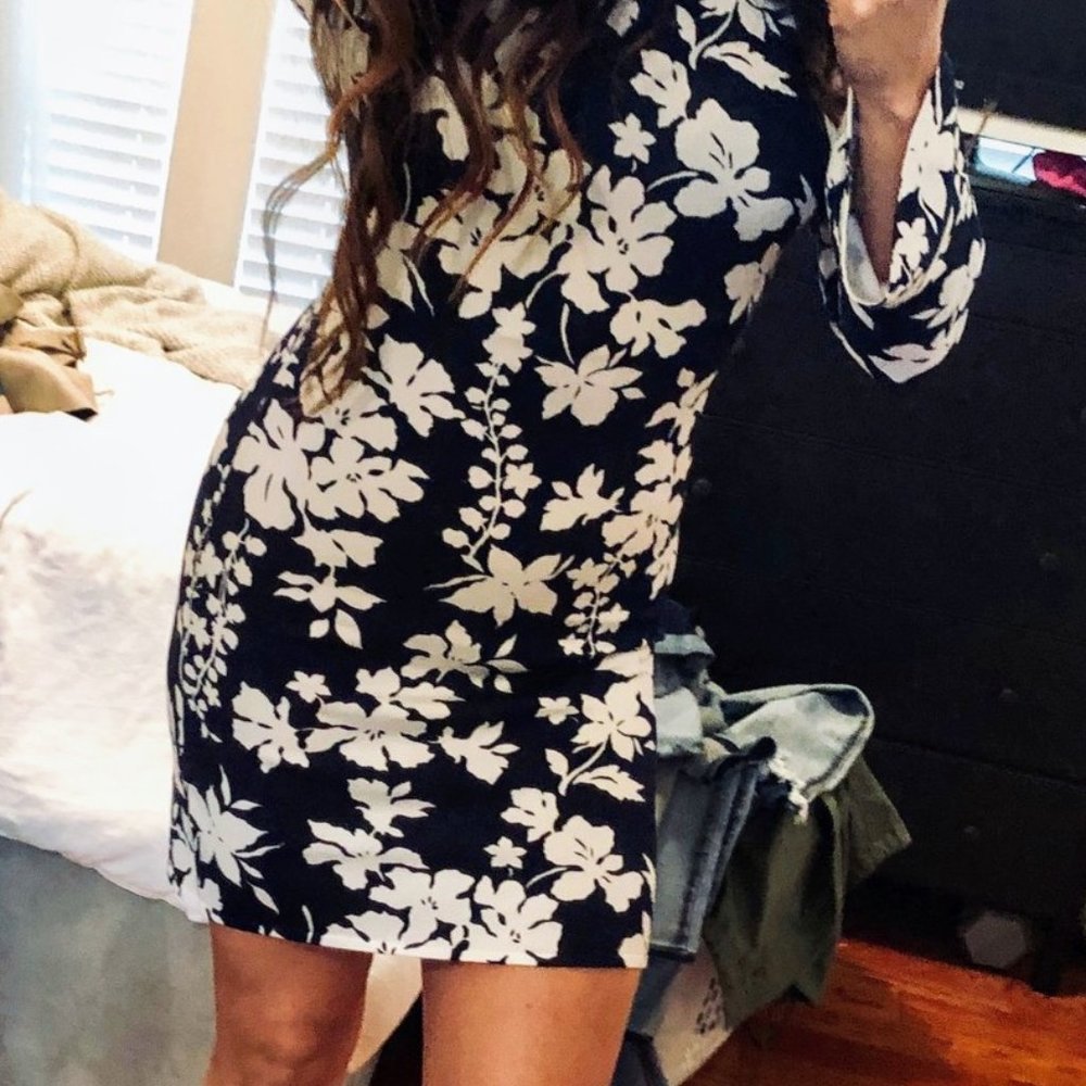 Michael Kors bell sleeve floral dress gold accents